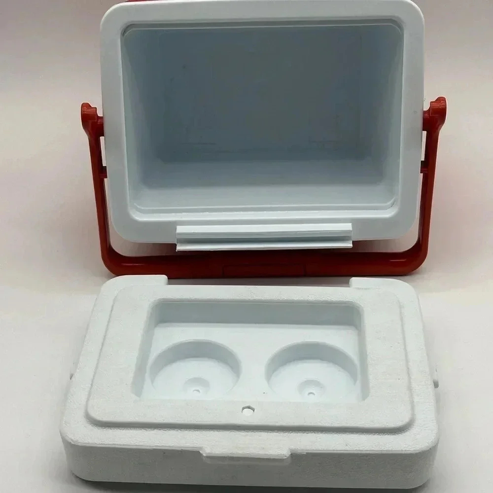 Vintage Thermos Personal Cooler Red White Small Lunch Box‎ with Handle Lid Tray